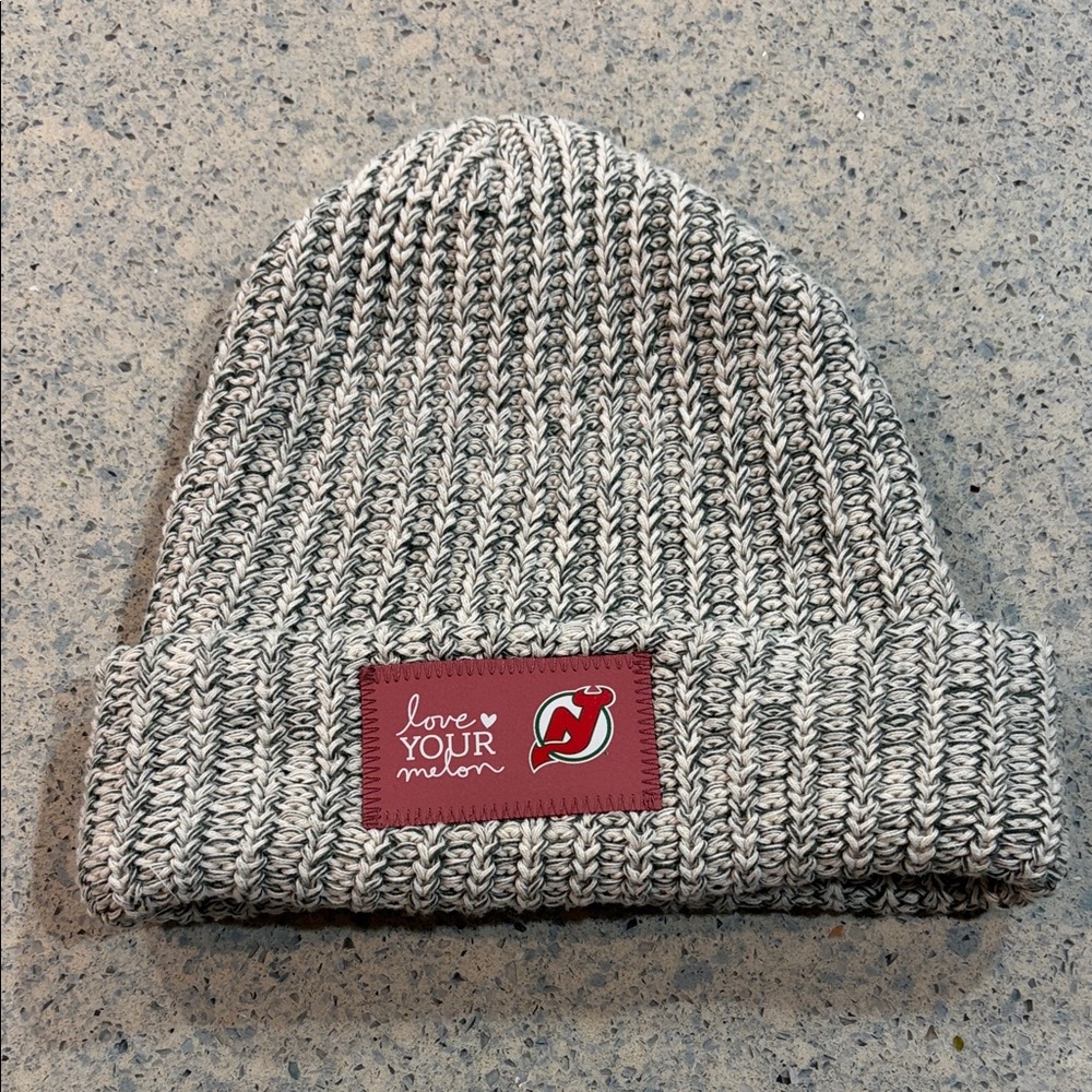 Love Your Melon Gray Knit Beanie with Red Patch